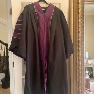 PHD Doctoral Gown graduation, purple black, NWOT, size 51”